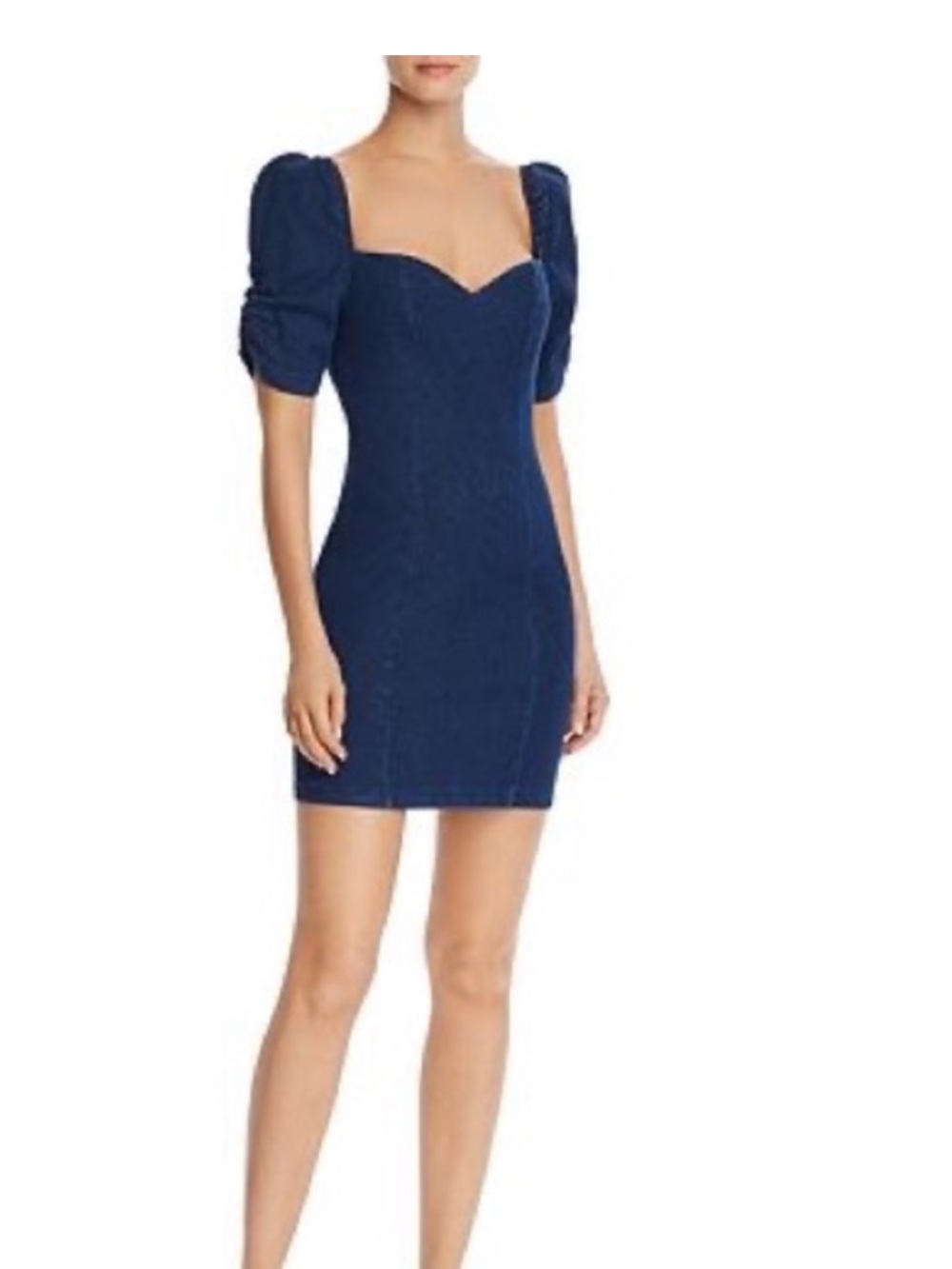 Alpha & Omega Stretch Denim Puff Sleeve Mini Dress